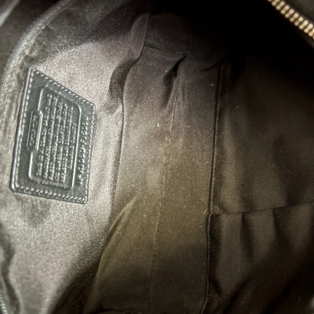 Coach Black Signature Shoulder Bag with Dark Brown Strap